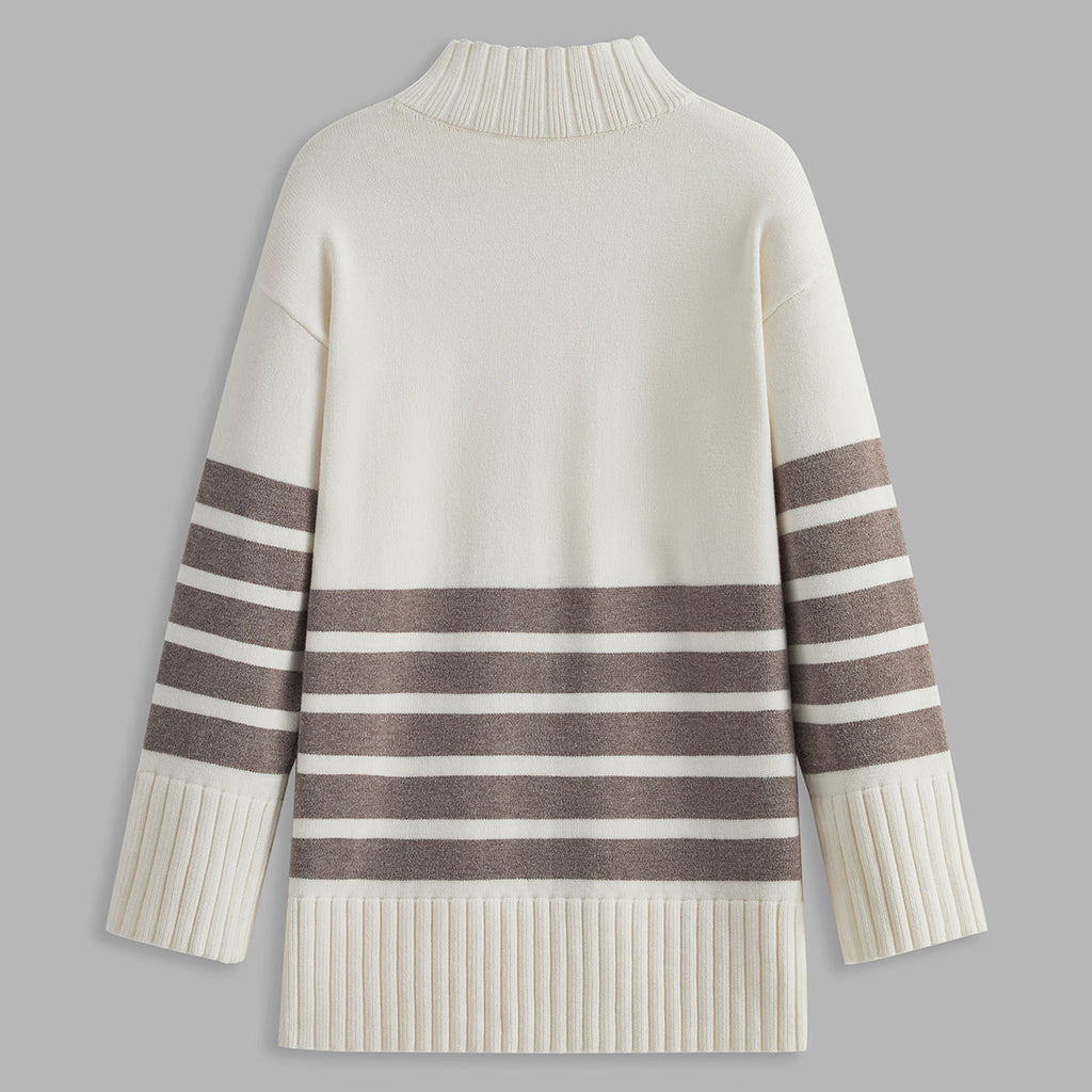 Rosgrove | Women - Mock Neck Stripe Jumper - Cosy Style
