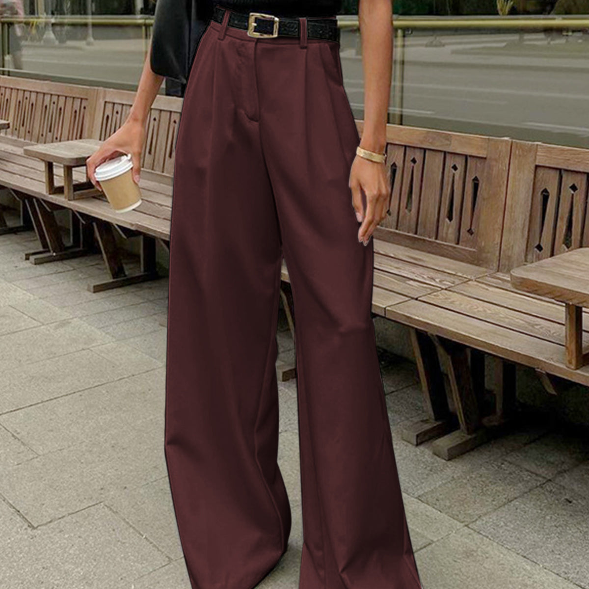 Rosgrove | Women - Wide Leg Trousers - Smooth Woven Fabric