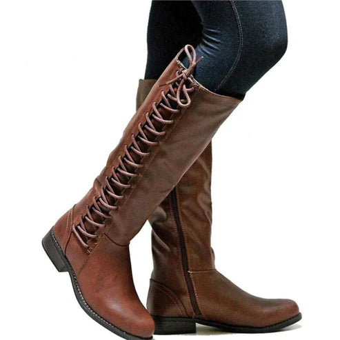 Rosgrove | Women - Knee-High Lace-Up Boots - Flat Design