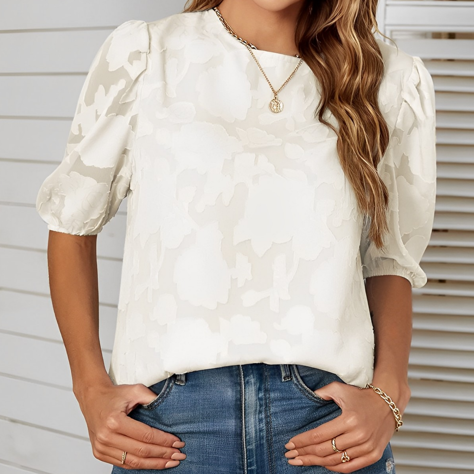 Rosgrove | Women - Puff Sleeve Chiffon Shirt - Elegant Lightweight Blouse