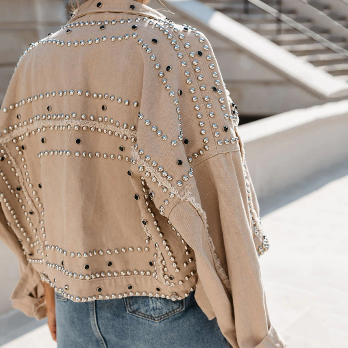 Rosgrove | Women - Studded Bomber Jacket - Button Front