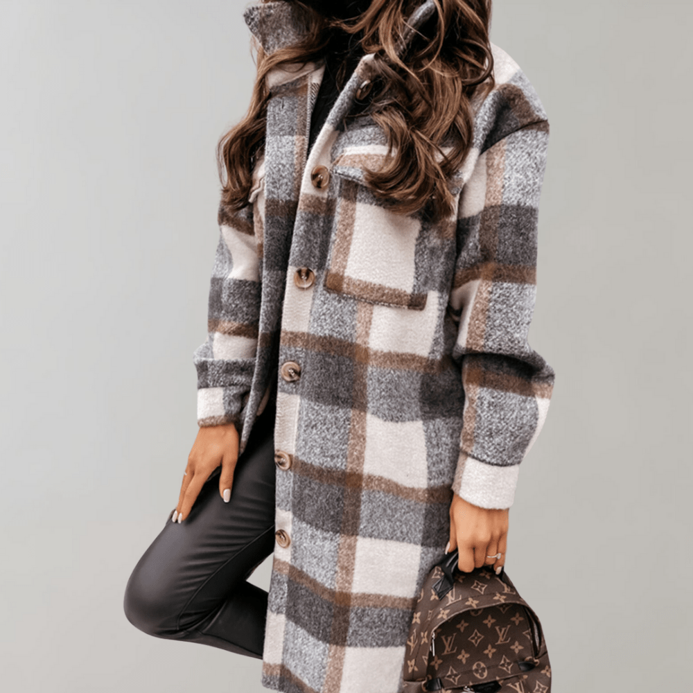 Rosgrove | Women - Plaid Long Jacket - Soft Wool Blend Layering