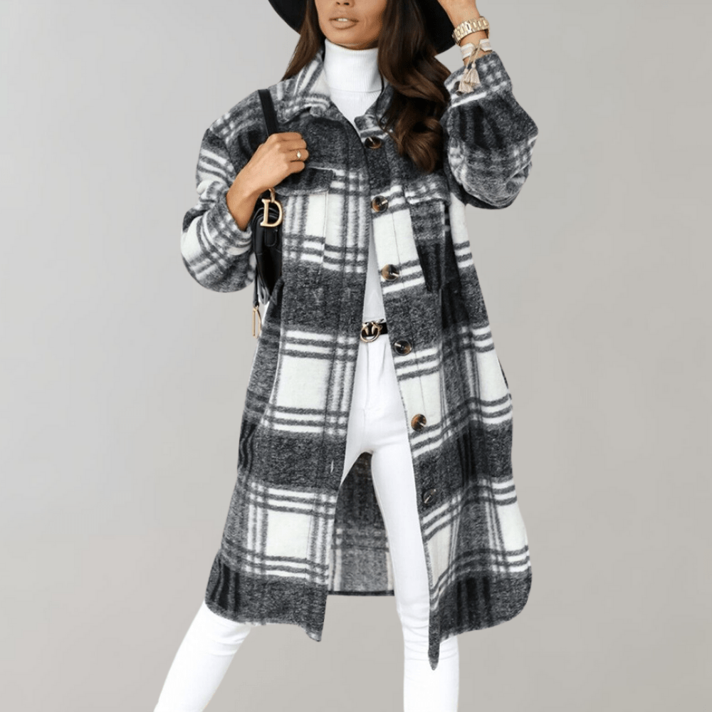 Rosgrove | Women - Plaid Long Jacket - Soft Wool Blend Layering
