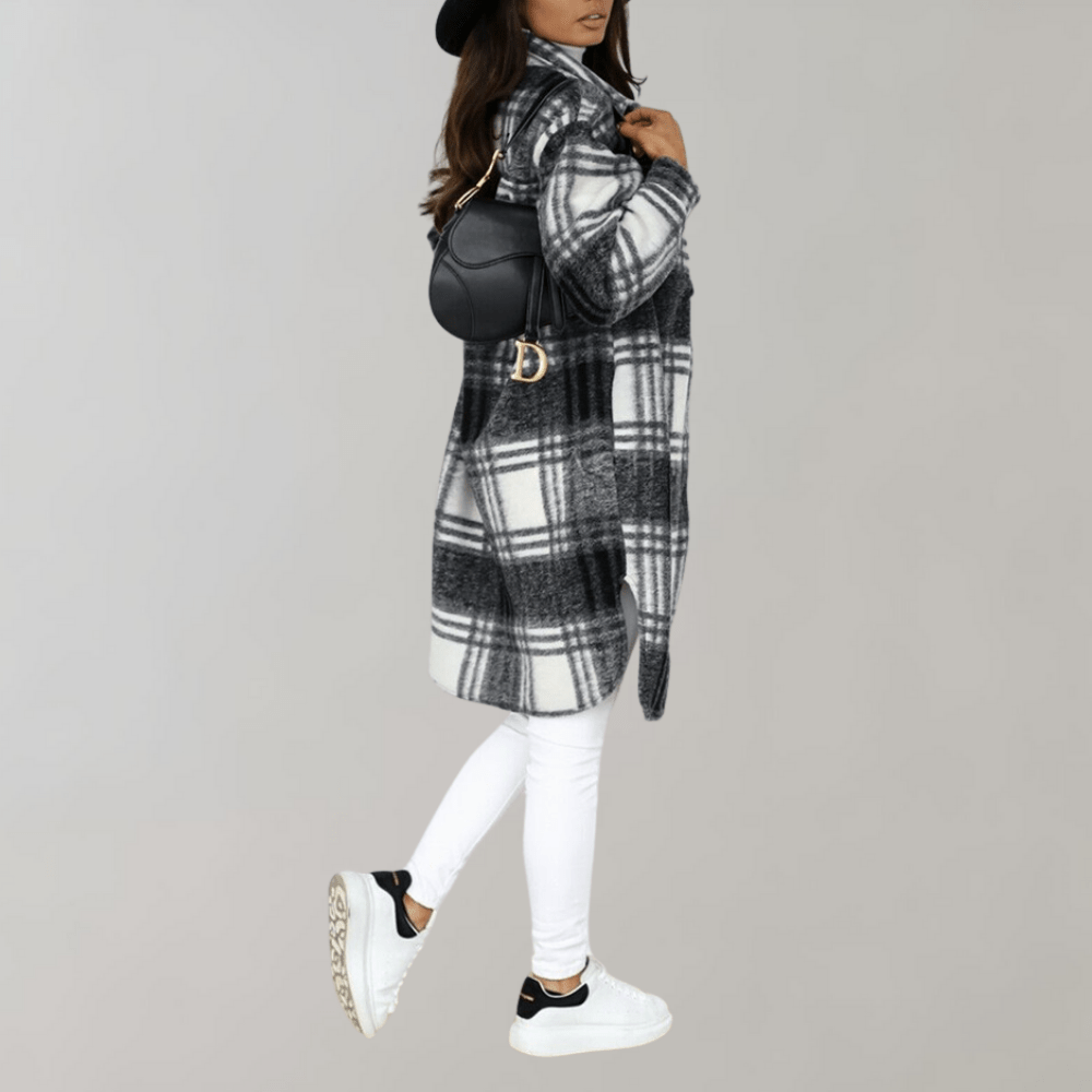 Rosgrove | Women - Plaid Long Jacket - Soft Wool Blend Layering
