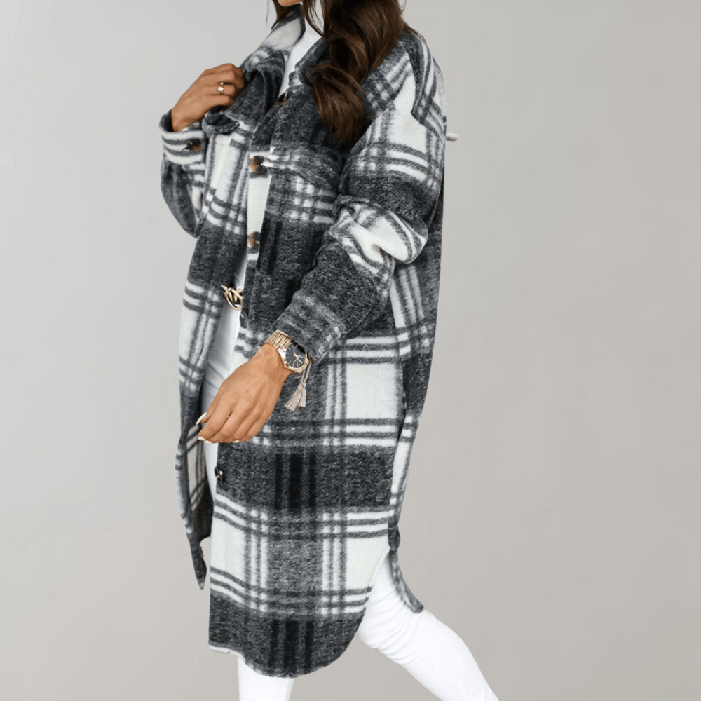 Rosgrove | Women - Plaid Long Jacket - Soft Wool Blend Layering