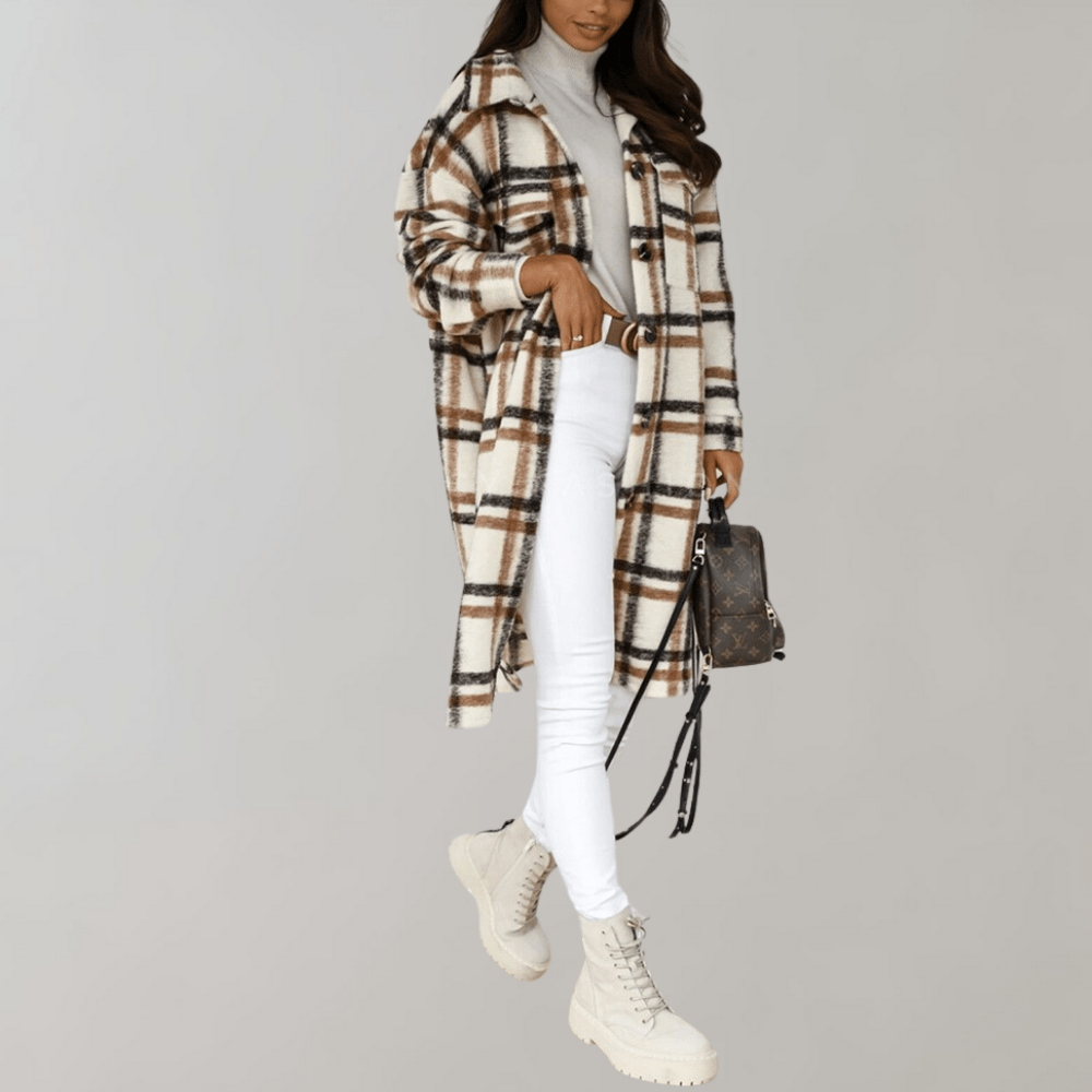 Rosgrove | Women - Plaid Long Jacket - Soft Wool Blend Layering
