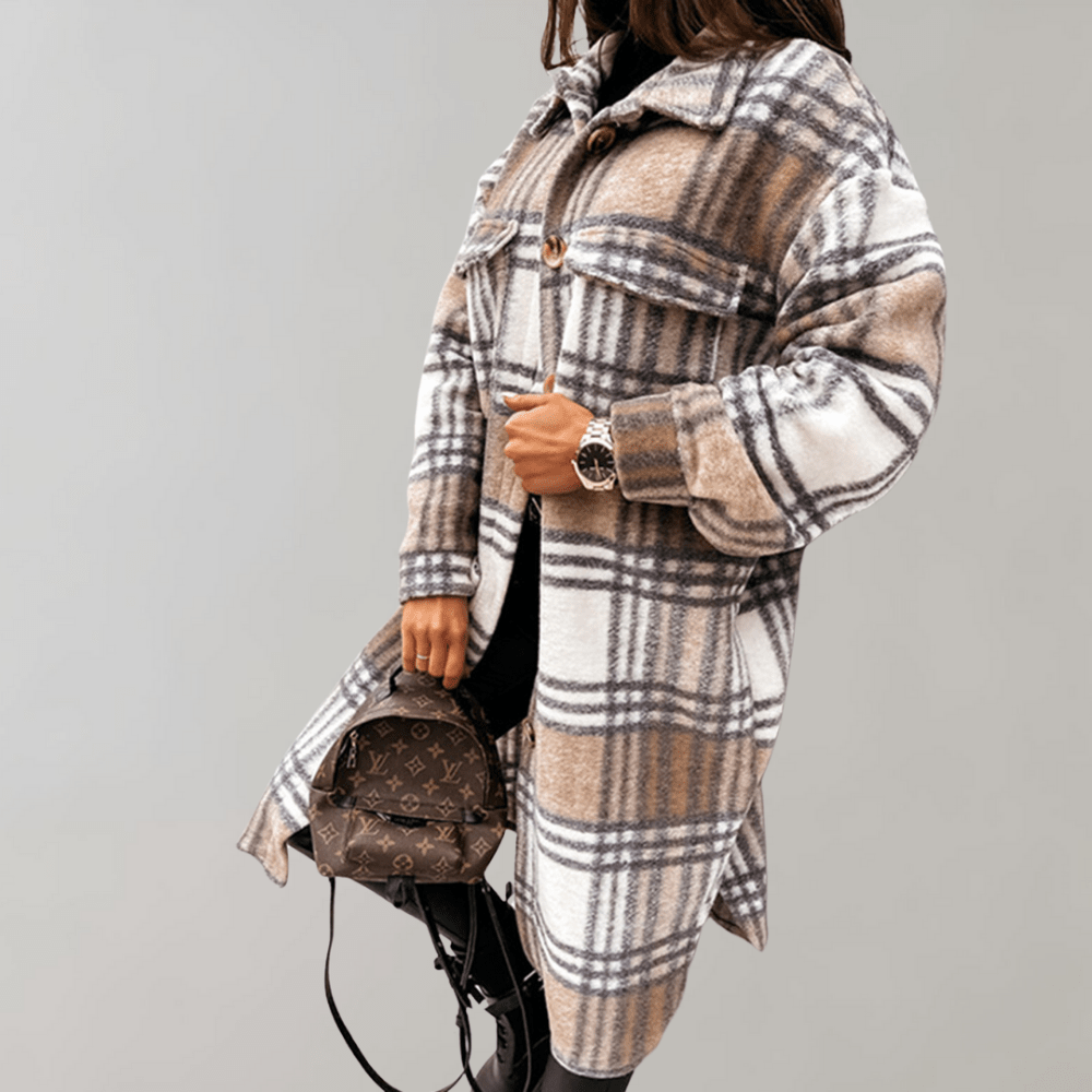 Rosgrove | Women - Plaid Long Jacket - Soft Wool Blend Layering