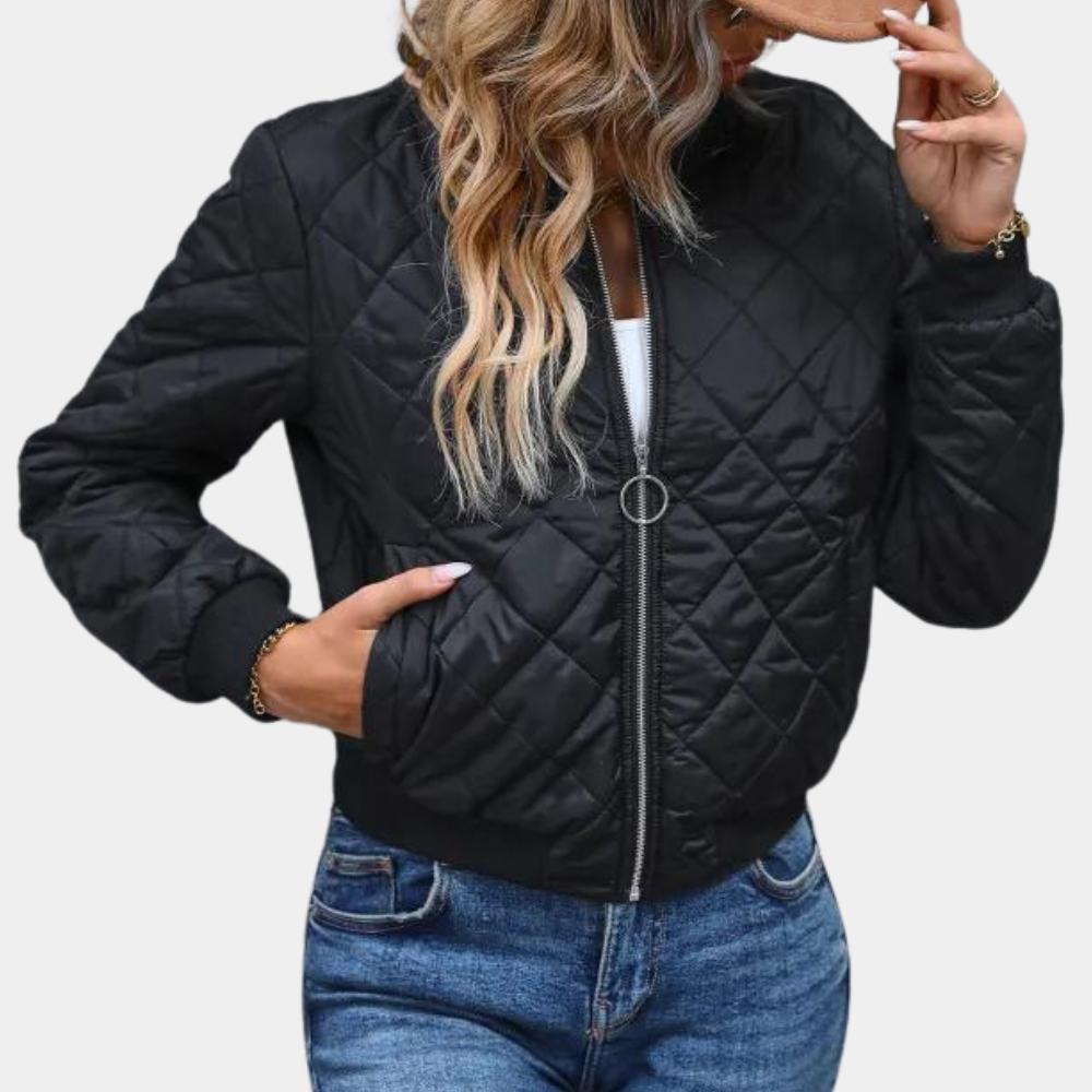 Rosgrove | Women - Black Bomber Jacket - Quilted Design