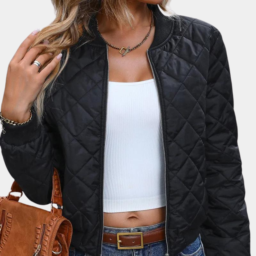 Rosgrove | Women - Black Bomber Jacket - Quilted Design