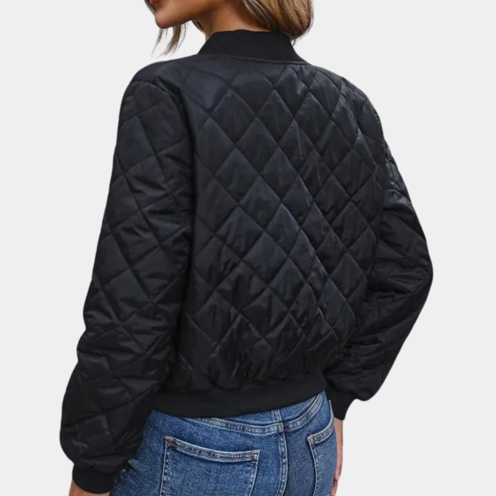 Rosgrove | Women - Black Bomber Jacket - Quilted Design