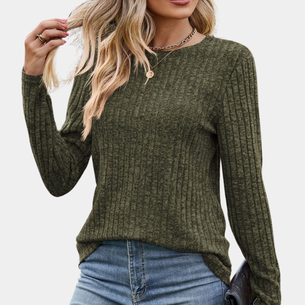 Rosgrove | Women - Long Sleeve Round-Neck Top -  Ribbed Texture
