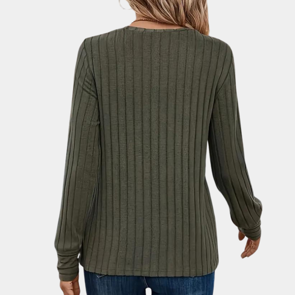 Rosgrove | Women - Long Sleeve Round-Neck Top -  Ribbed Texture