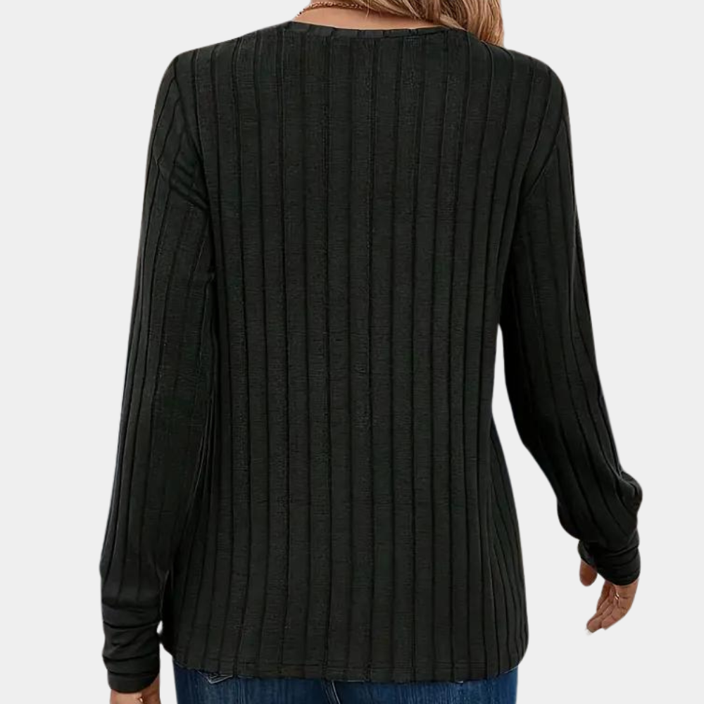 Rosgrove | Women - Long Sleeve Round-Neck Top -  Ribbed Texture