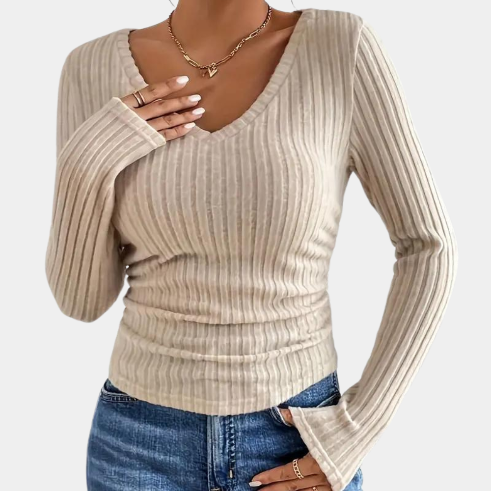 Rosgrove | Women - Ribbed Long Sleeve Top - Slim Fit