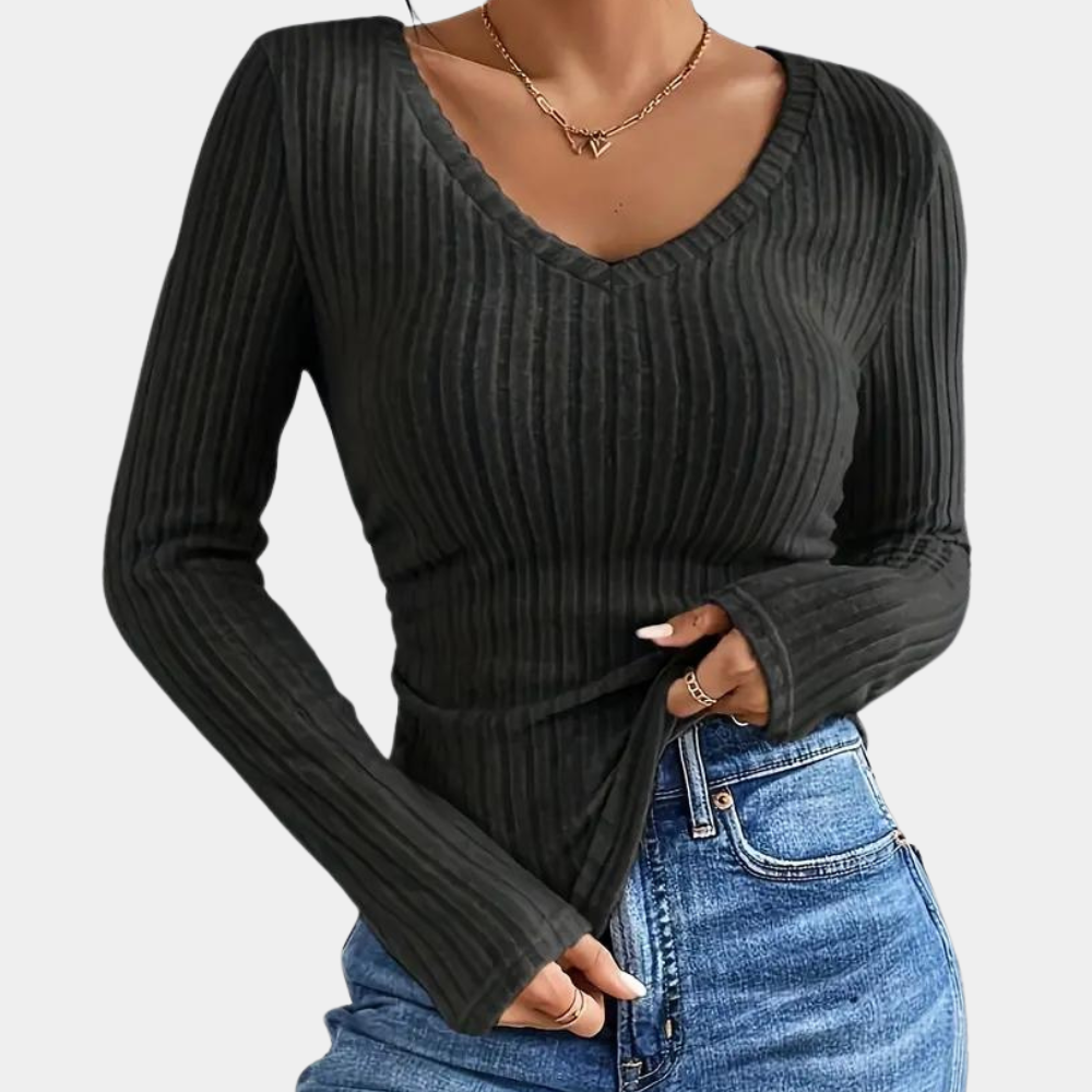Rosgrove | Women - Ribbed Long Sleeve Top - Slim Fit