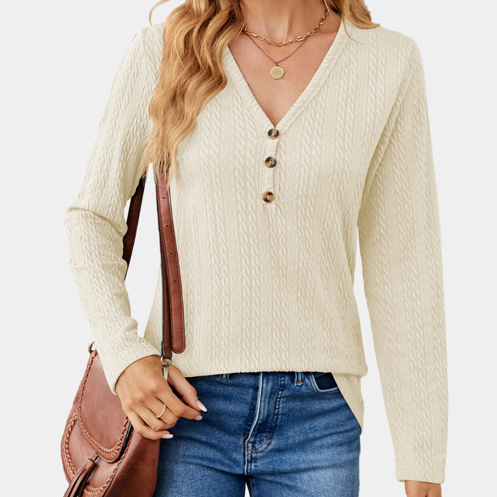 Rosgrove | Women - Long Sleeve V-Neck Top - Cable Knit