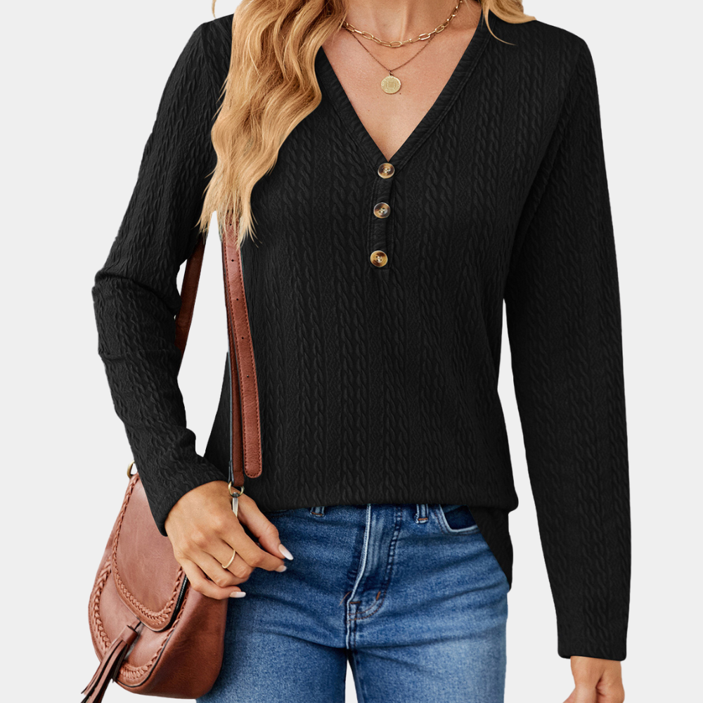 Rosgrove | Women - Long Sleeve V-Neck Top - Cable Knit