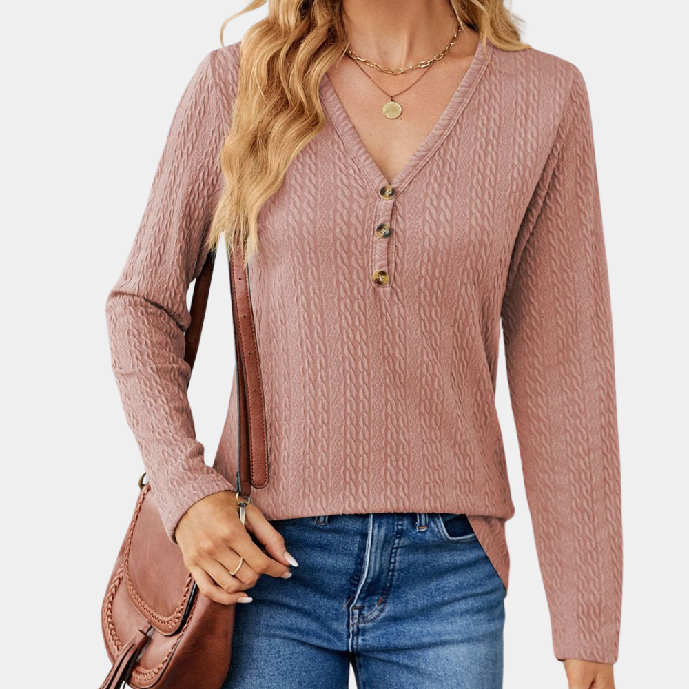 Rosgrove | Women - Long Sleeve V-Neck Top - Cable Knit