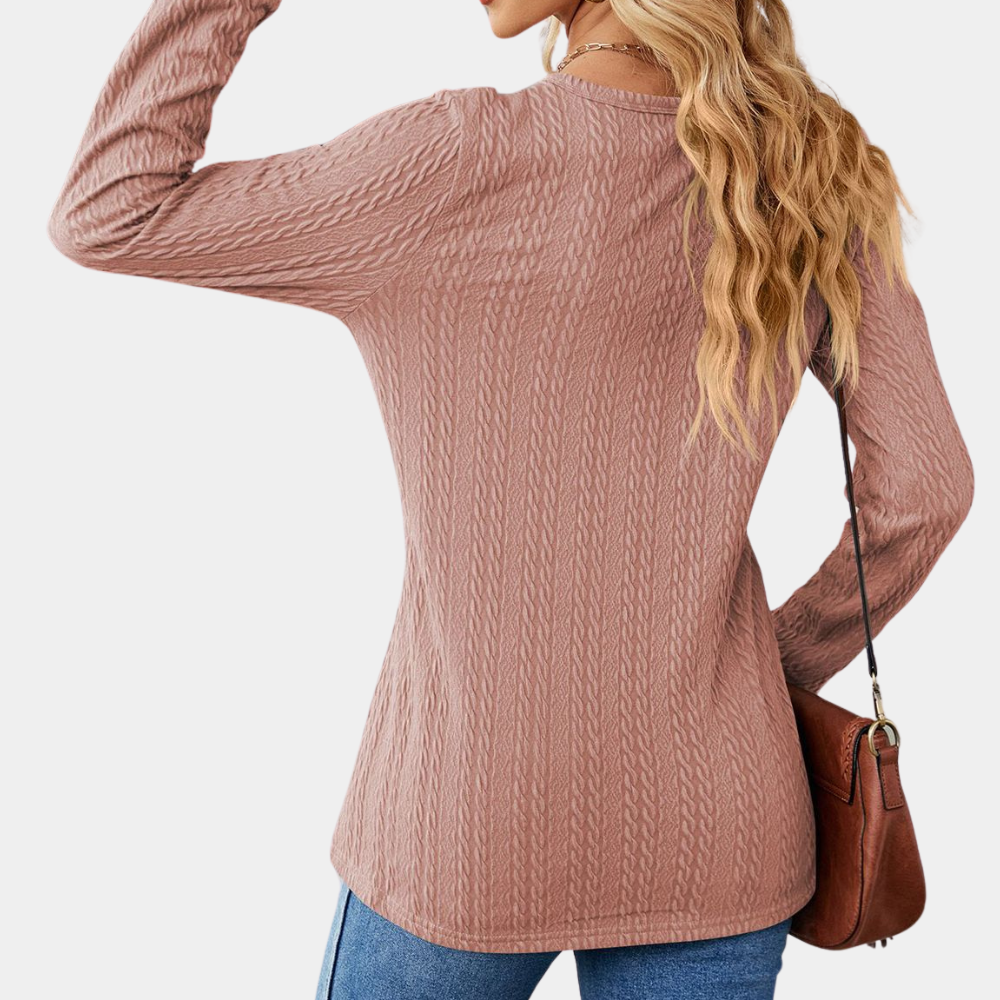 Rosgrove | Women - Long Sleeve V-Neck Top - Cable Knit