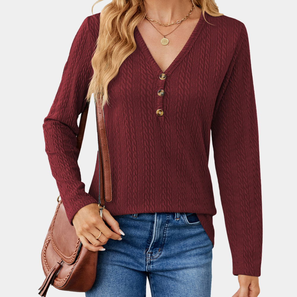 Rosgrove | Women - Long Sleeve V-Neck Top - Cable Knit