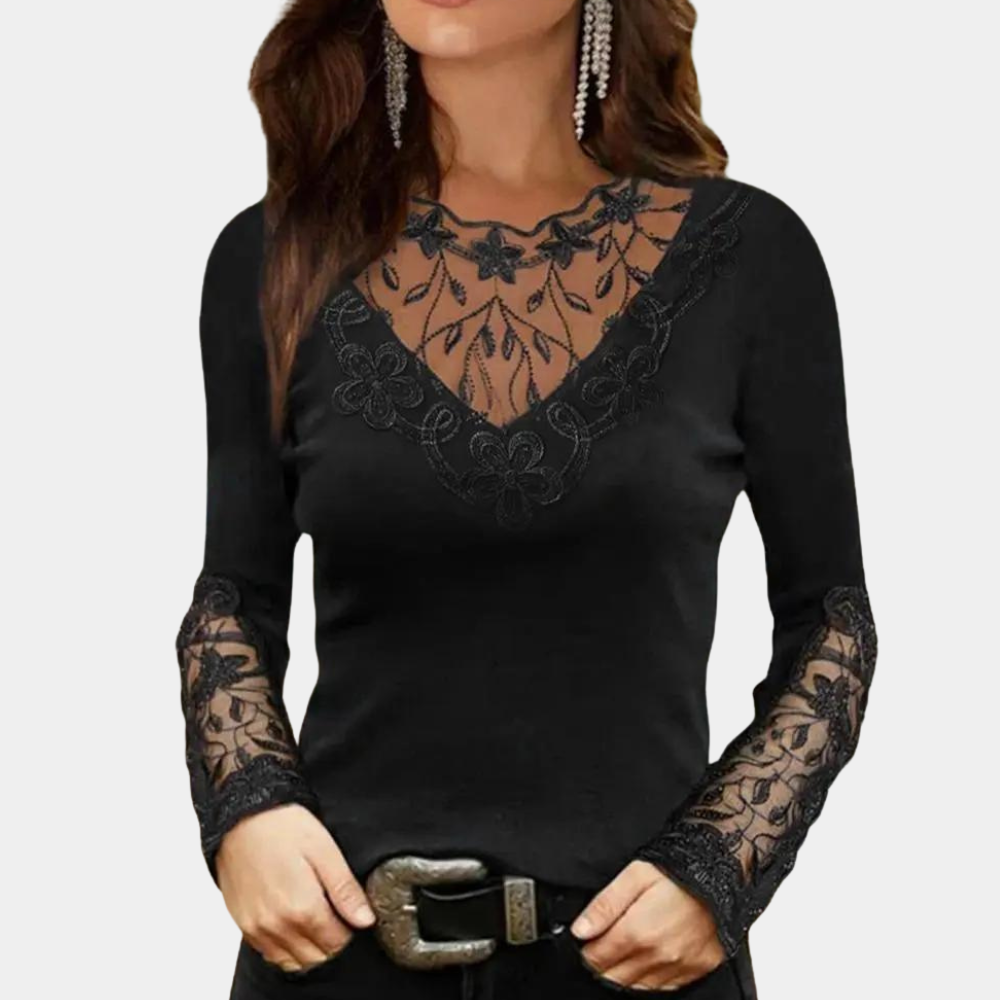 Rosgrove | Women - Elegant Lace Insert Shirt for Special Occasions
