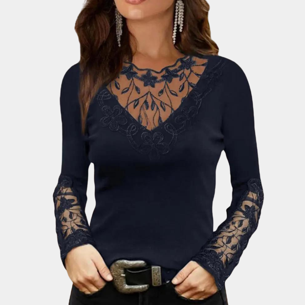 Rosgrove | Women - Elegant Lace Insert Shirt for Special Occasions