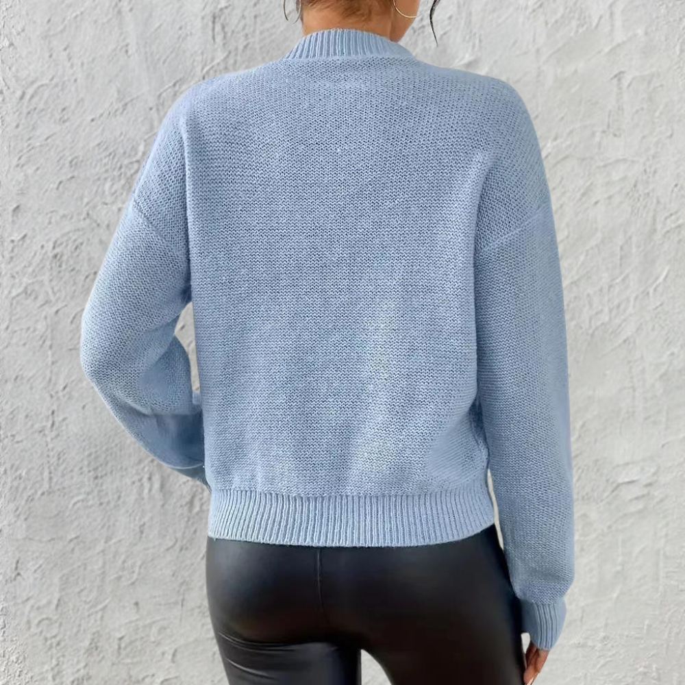 Rosgrove | Women - Cable Knit Jumper - Blue Round Neck