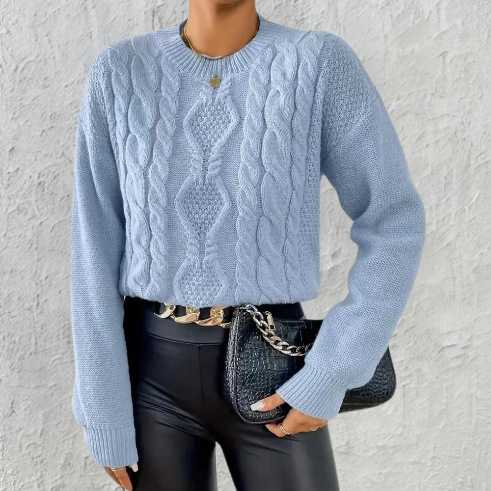 Rosgrove | Women - Cable Knit Jumper - Blue Round Neck