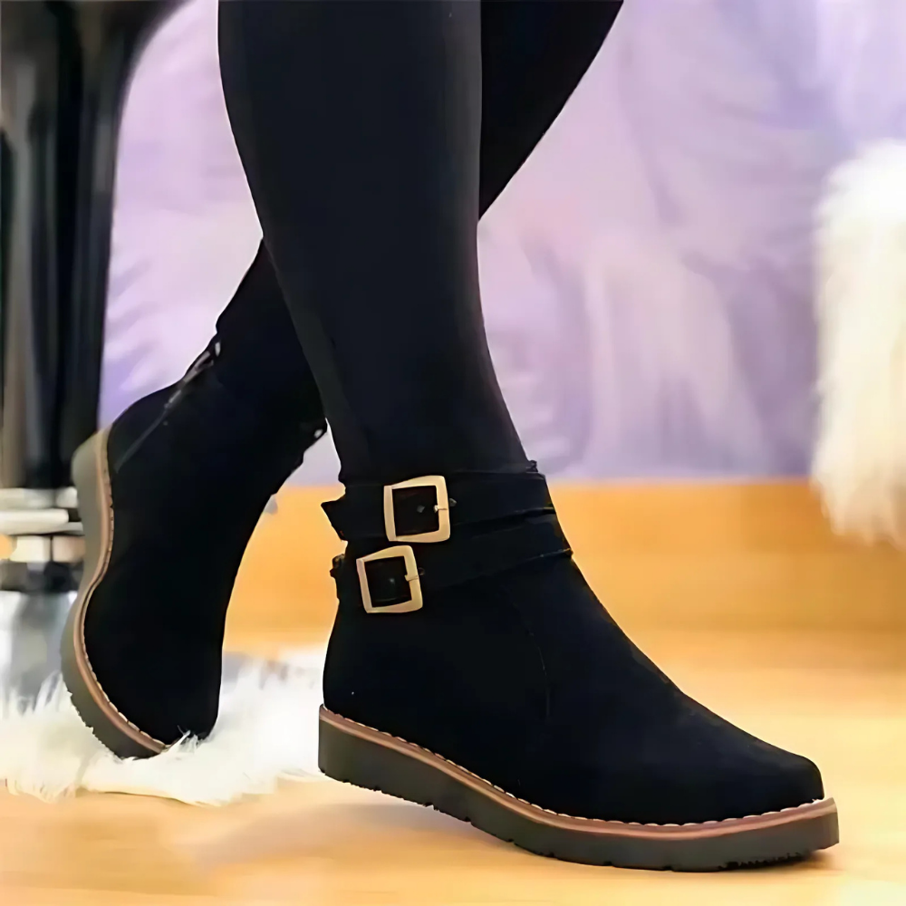 Rosgrove | Women - Faux Leather Ankle Boots - Double Buckle