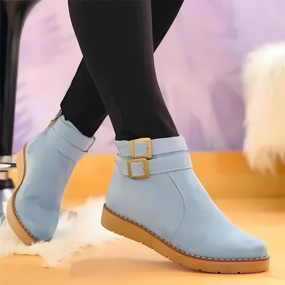 Rosgrove | Women - Faux Leather Ankle Boots - Double Buckle