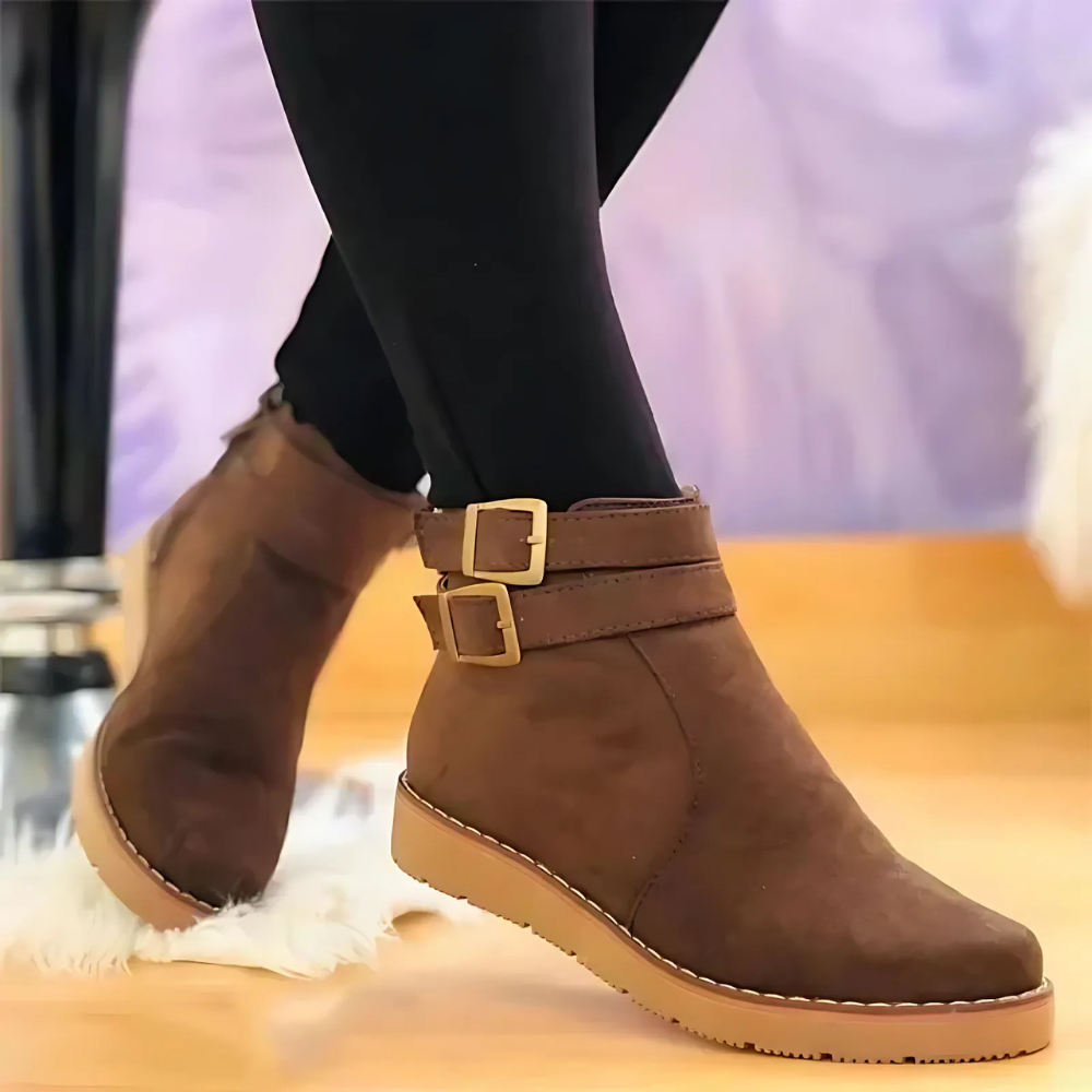 Rosgrove | Women - Faux Leather Ankle Boots - Double Buckle