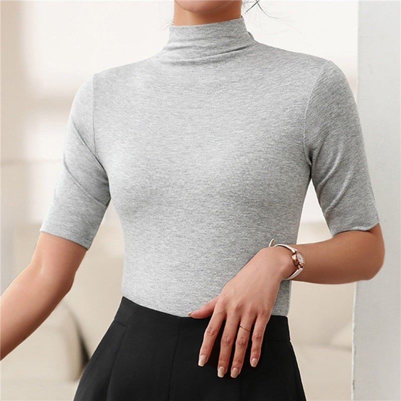 Rosgrove | Women - Slim Fit Half Sleeve Turtleneck Top
