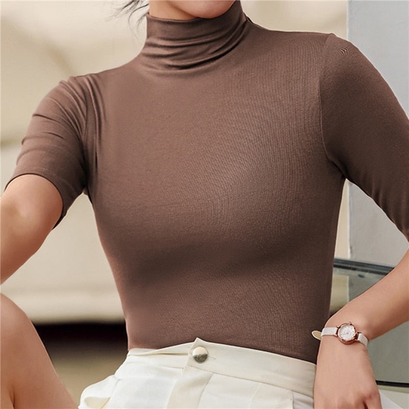 Rosgrove | Women - Slim Fit Half Sleeve Turtleneck Top