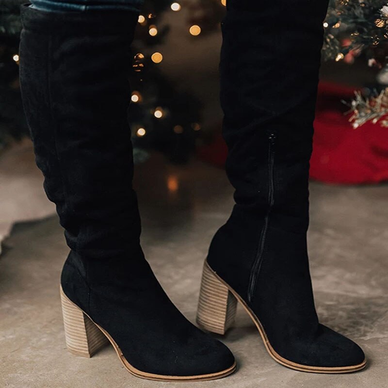 Rosgrove | Women - Knee-High Boots - Side Zip & Stacked Heel
