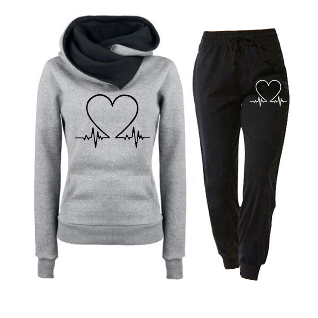 Rosgrove | Women - Loungewear Set - Heartbeat Print Hoodie & Joggers