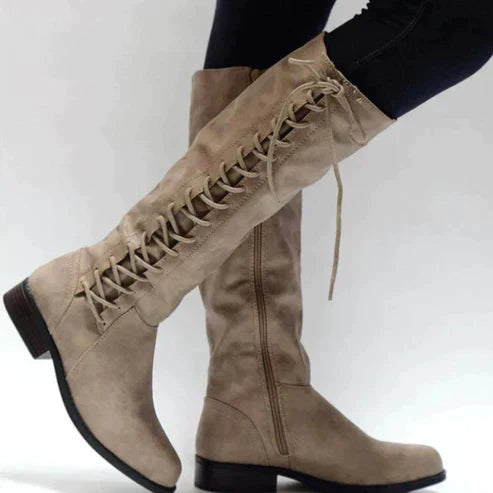 Rosgrove | Women - Knee-High Lace-Up Boots - Flat Design