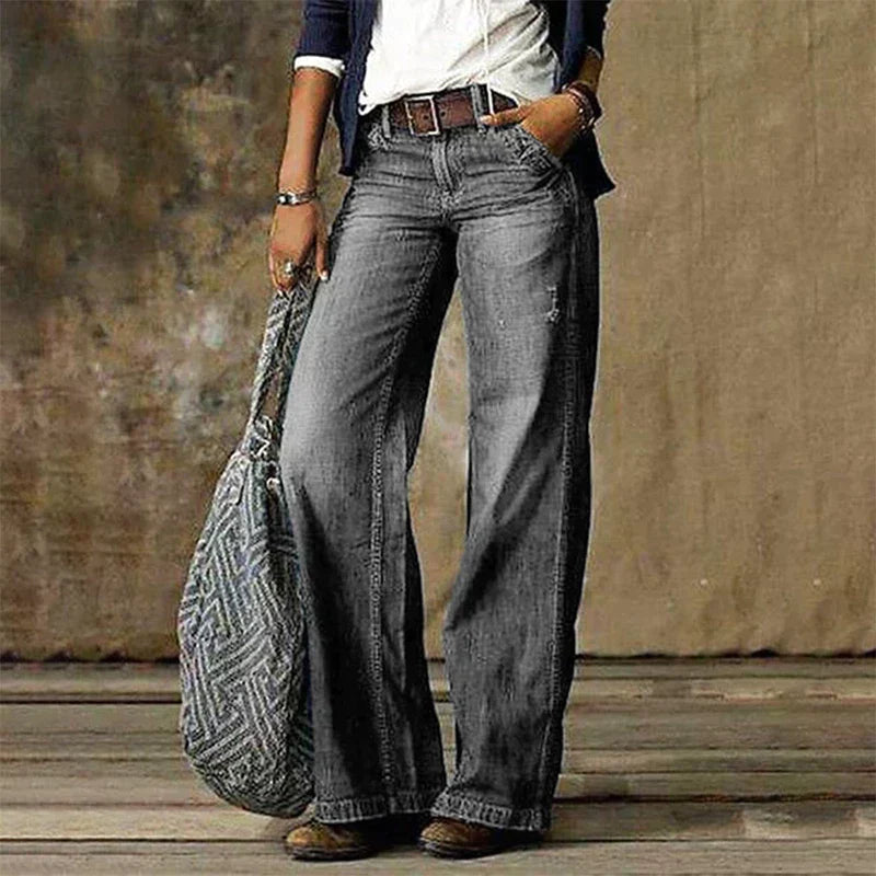 Rosgrove | Women - High Waist Wide Leg Jeans - Vintage Style