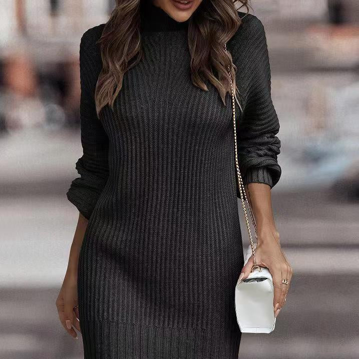 Rosgrove | Women - Ribbed Knitted Mini Dress - Stand Collar