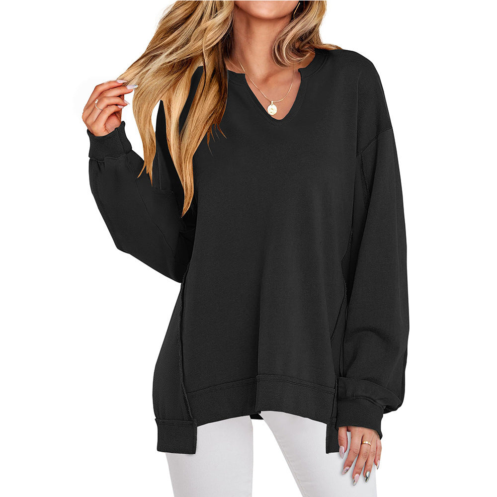 Rosgrove | Women - Casual V-Neck Pullover with Oversized Sleeves
