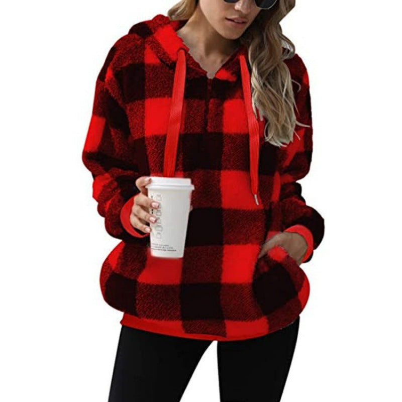 Rosgrove | Women - Checked High Collar Hoodie - Cosy Style