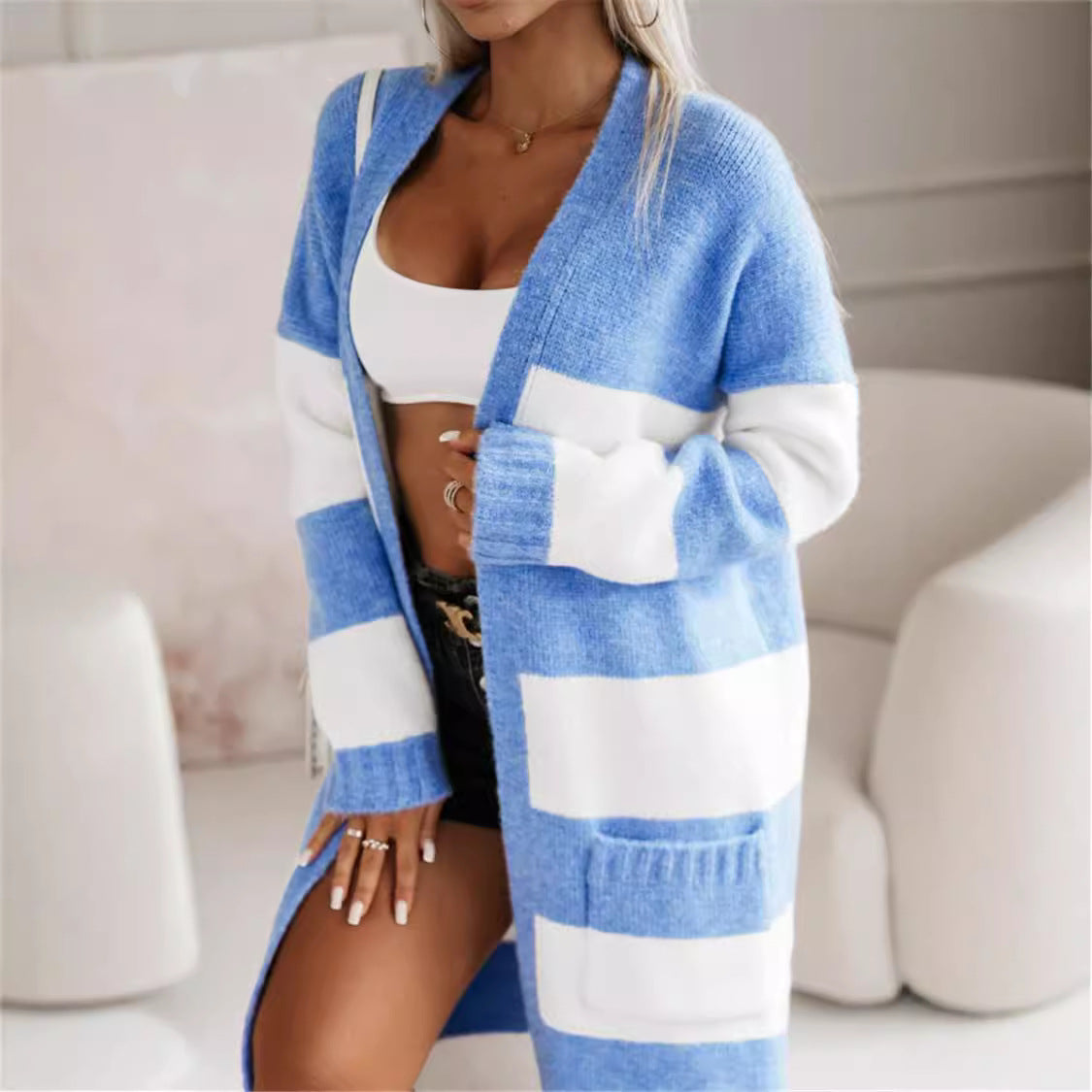 Rosgrove | Women - Stylish Knitted Coat - Bold Stripes