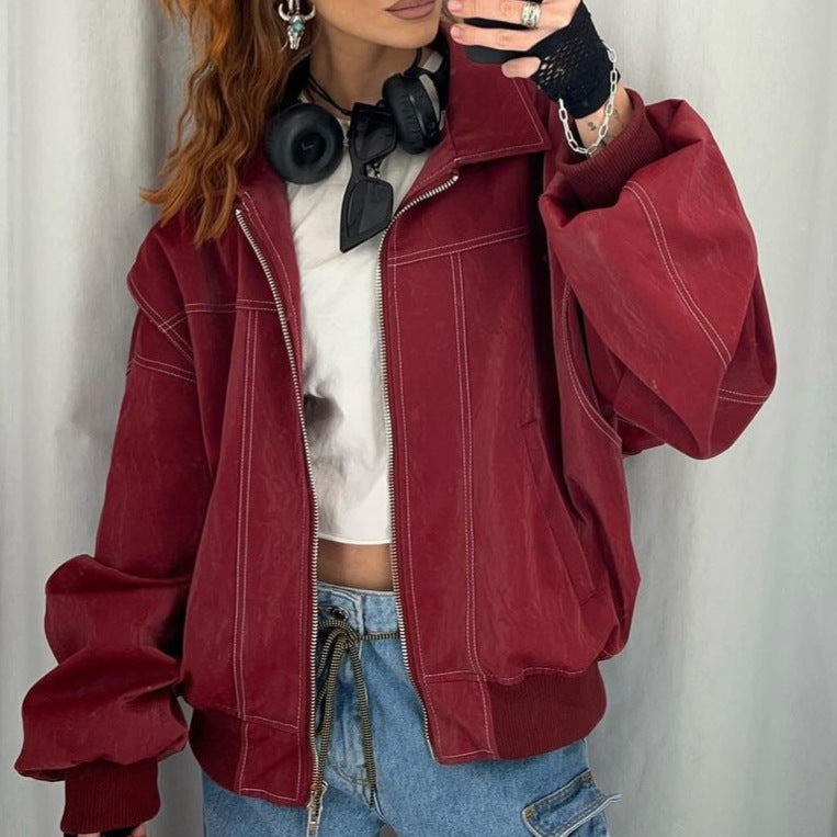 Rosgrove | Women - Faux Leather Jacket - Elastic Cuffs