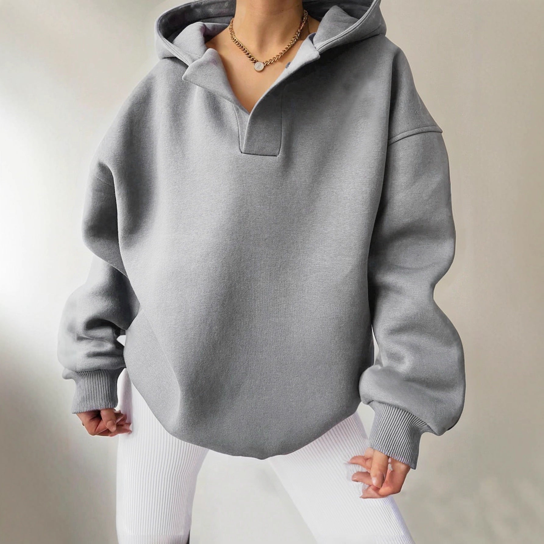 Rosgrove | Women - Oversized Hooded Jumper with V-Neck