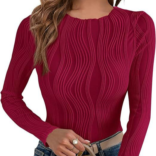 Rosgrove | Women - Long-Sleeved Wave Pattern Top - Stylish Design