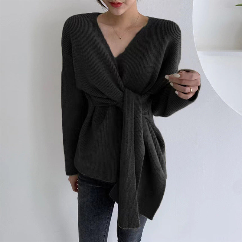 Rosgrove | Women - Casual Wrap Jumper - Trendy Tie Ribbons