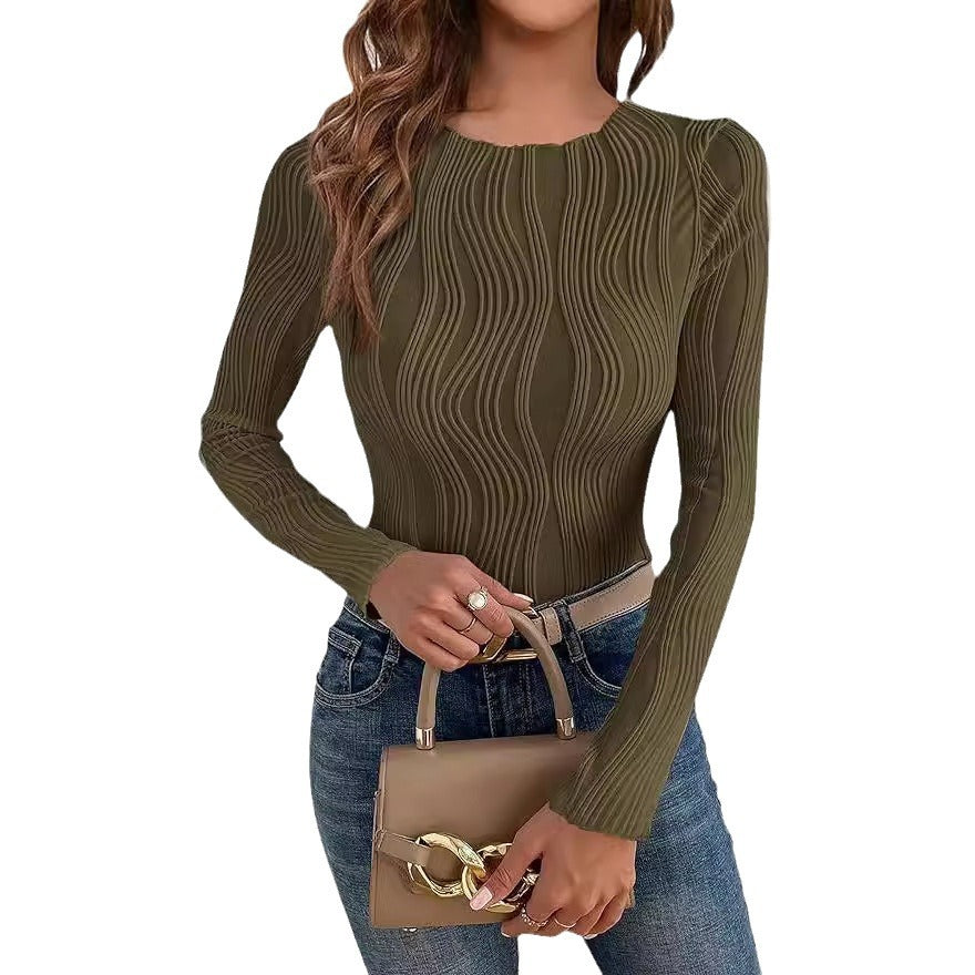 Rosgrove | Women - Long-Sleeved Wave Pattern Top - Stylish Design