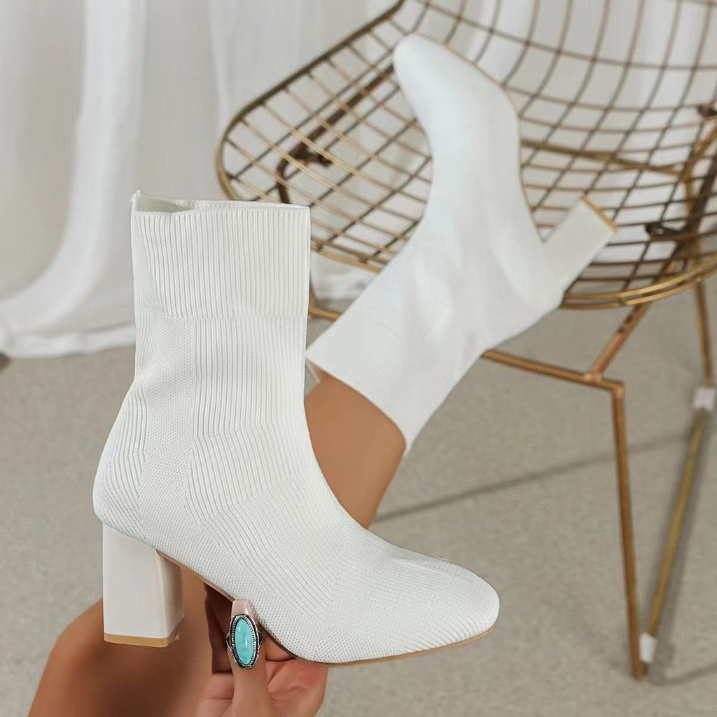 Rosgrove | Women - Knitted Ankle Boots - Block Heel