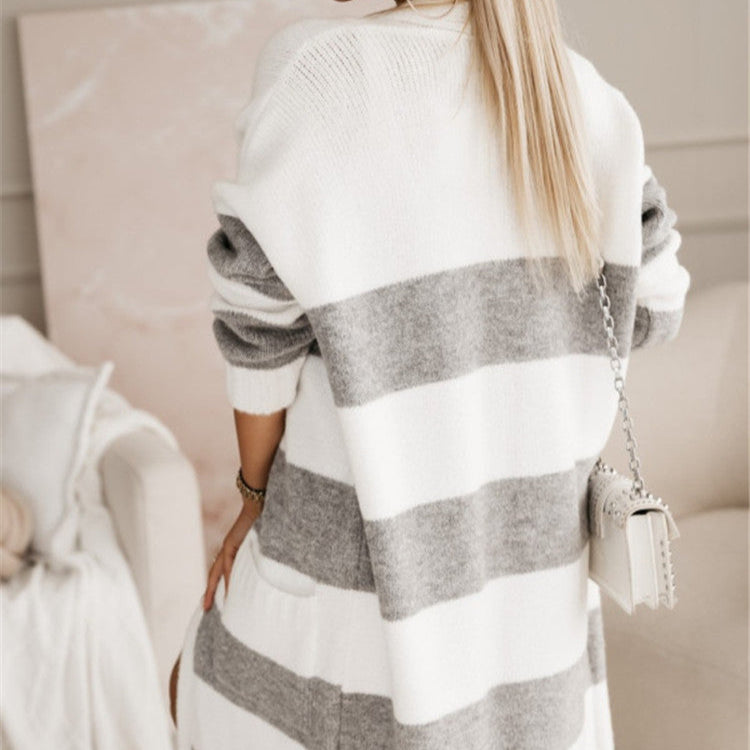 Rosgrove | Women - Stylish Knitted Coat - Bold Stripes