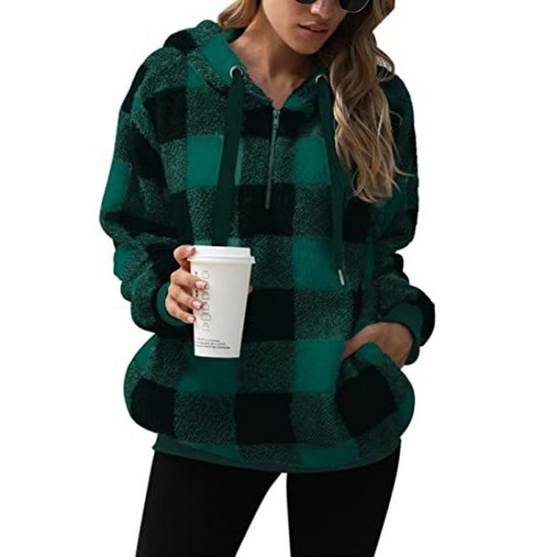 Rosgrove | Women - Checked High Collar Hoodie - Cosy Style