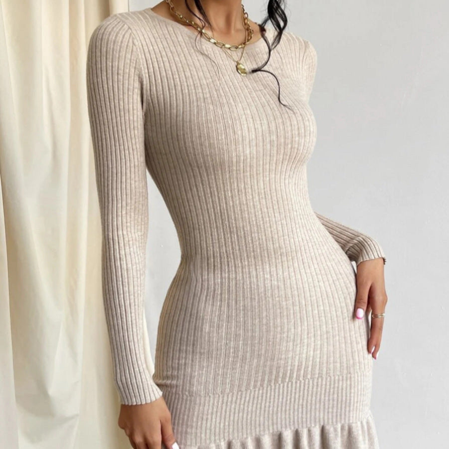 Rosgrove | Women - Knit Dress - Ruffled Hem & Ribbed Pattern